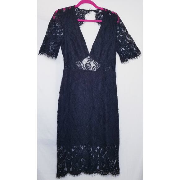 NWT'S •LULUS• Romance Language  Black Backless Lace Dress Short Sleeve Size M - Picture 1 of 11